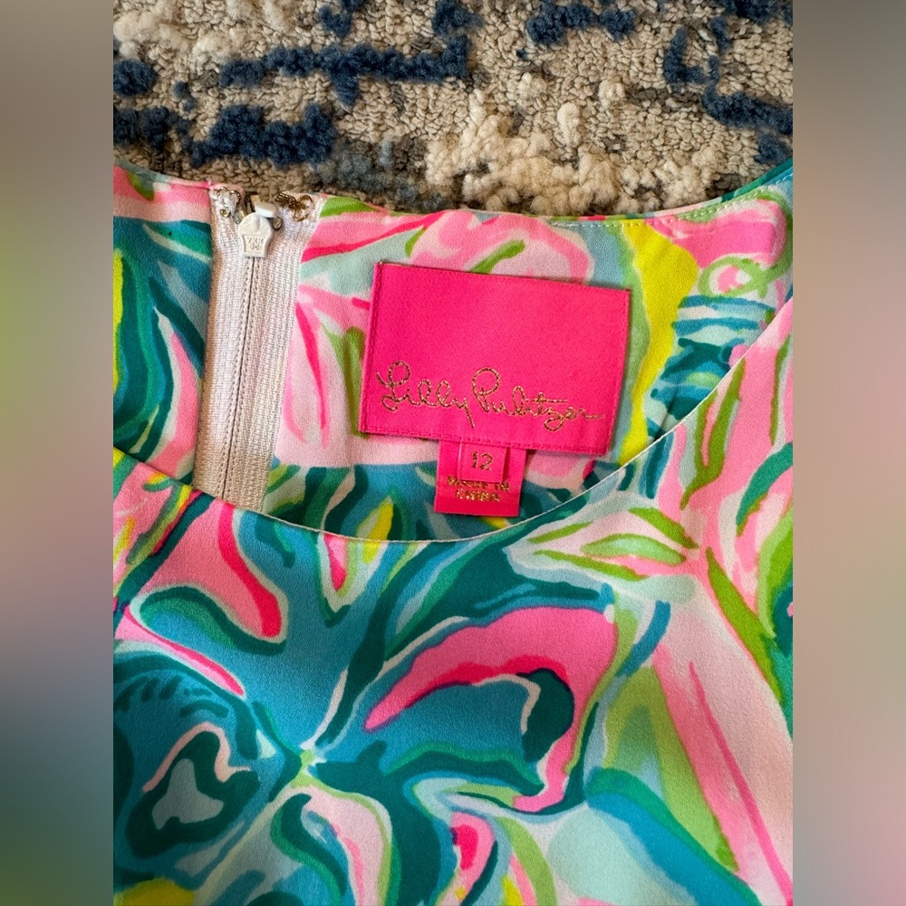 Lilly Pulitzer Green and Pink Puff Sleeve Sundress - Picture 4 of 9